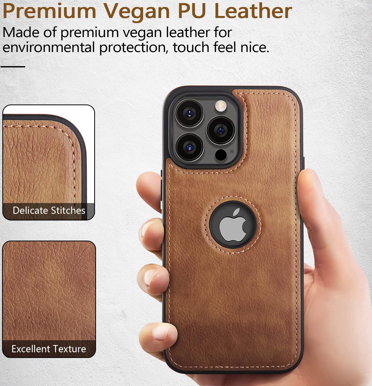 iPhone 14 Pro Original PU Leather Case Classic Luxury Elegant with Logo Cut - Brown