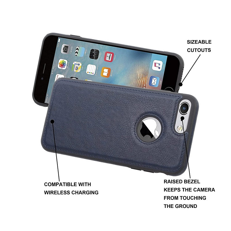 iPhone 8 Original PU Leather Case Classic Luxury Elegant with Logo Cut - Blue