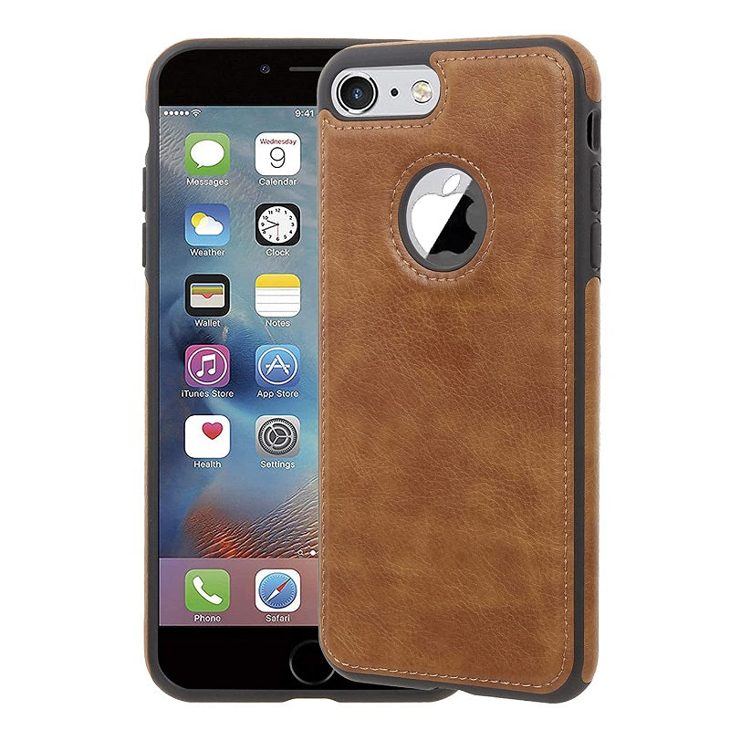 iPhone 8 Original PU Leather Case Classic Luxury Elegant with Logo Cut - Brown