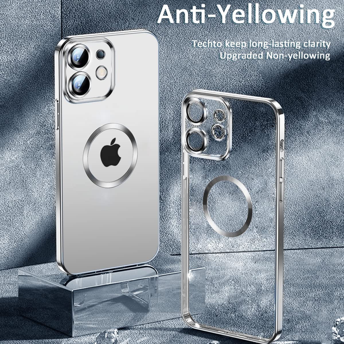 iPhone 12 Transparent Electroplating Case with Camera Protection - Silver
