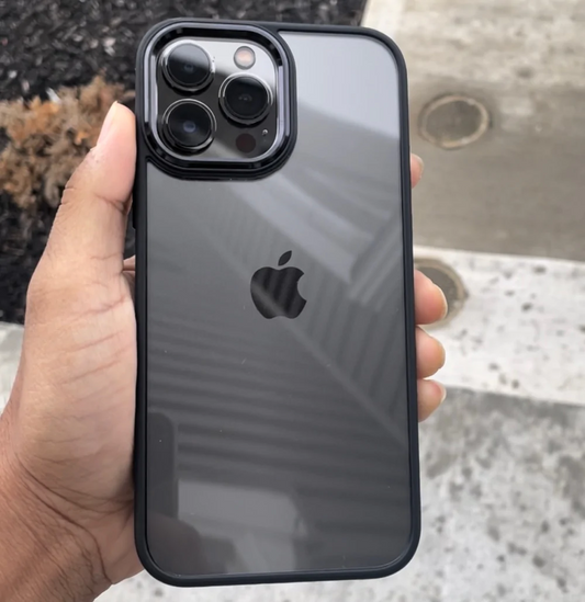 iPhone 14 Pro Transparent Bumper Clear Case with Metal Camera Protection - Black