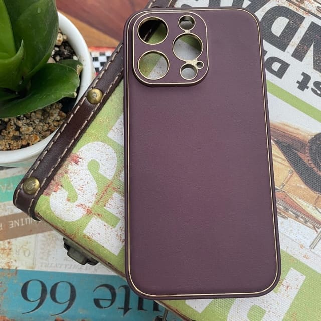 iPhone 13 Pro Luxurious Leather Case With Gold Plated with Logo