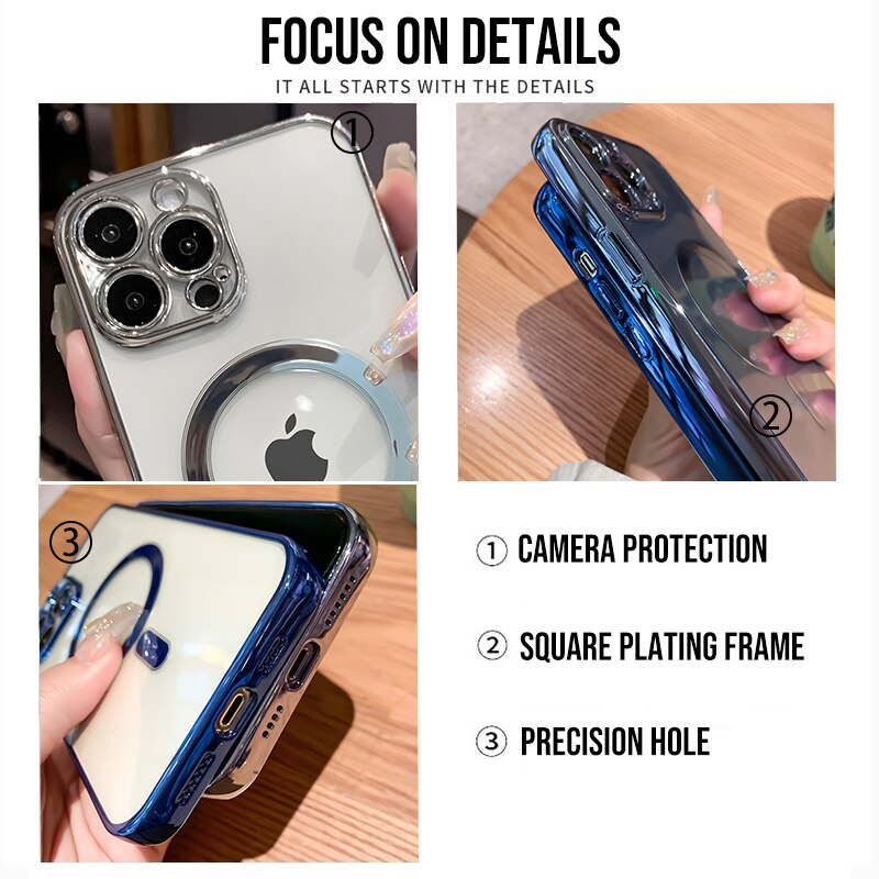 iPhone 13 Pro Max Transparent Electroplating MagSafe Case with Camera Protection