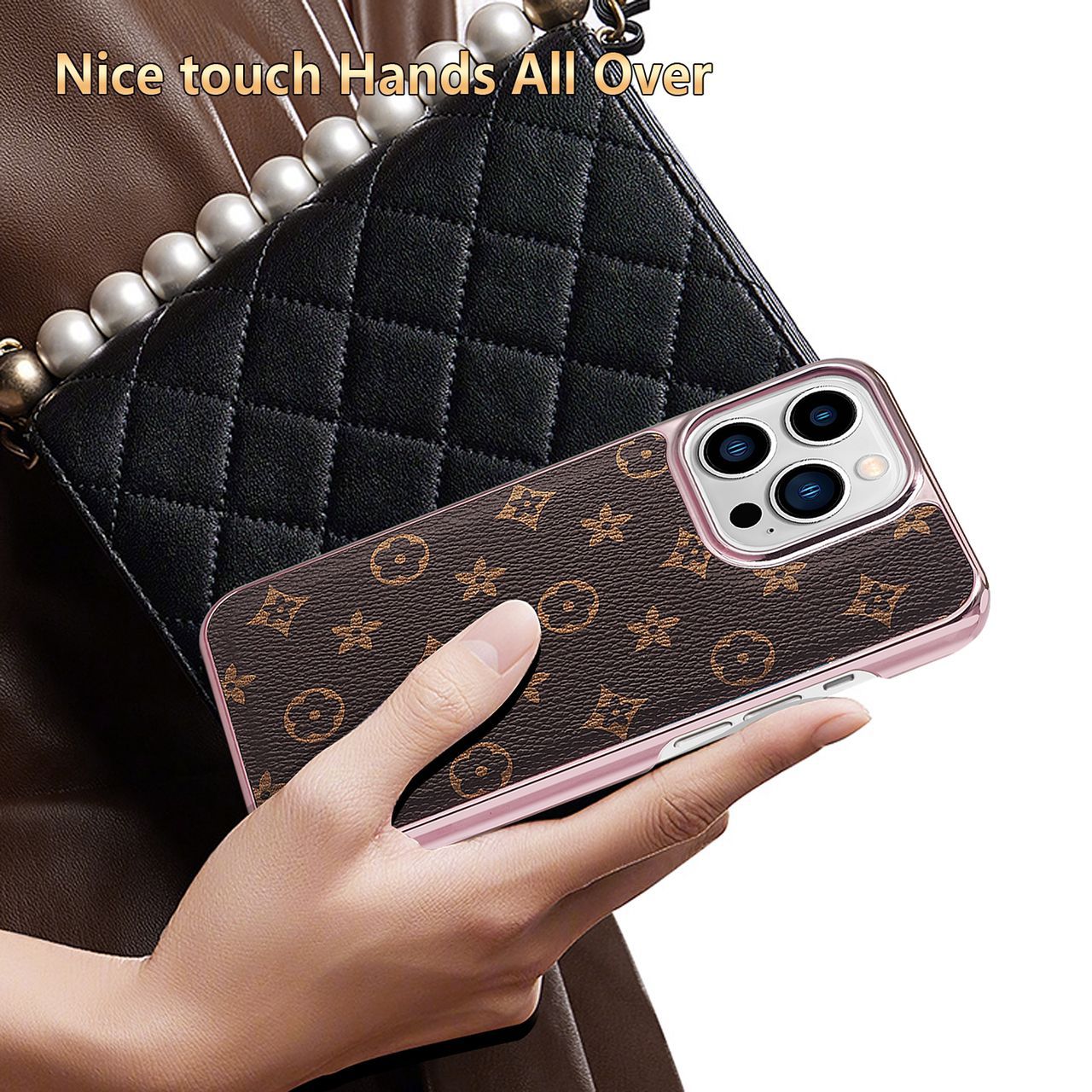 iPhone 13 Pro Max Burberry Classic Pattern Leather Case with Camera Protection