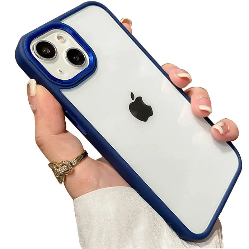 iPhone 14 Transparent Bumper Clear Case with Camera Protection-Blue