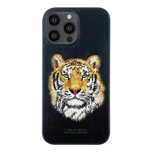 iPhone 14 Pro Luxury 3D Embroided Santa Barbara Woven Leather Case - Black