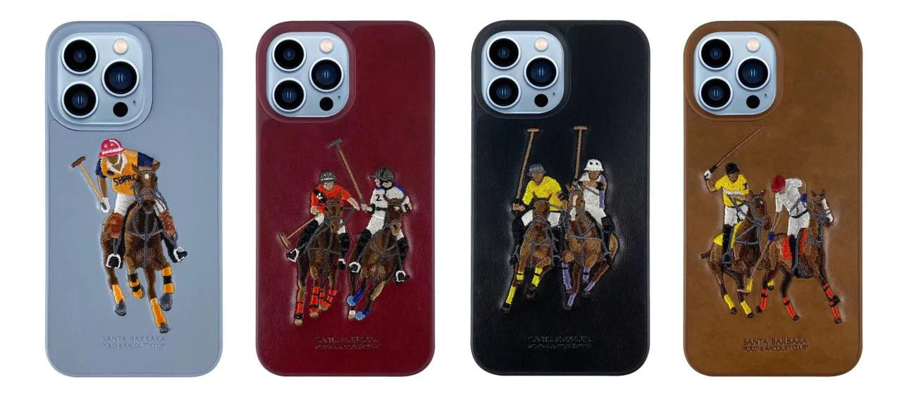 iPhone 13 Pro Max Luxury 3D Embroided Polo Jockey Series Woven Leather Case