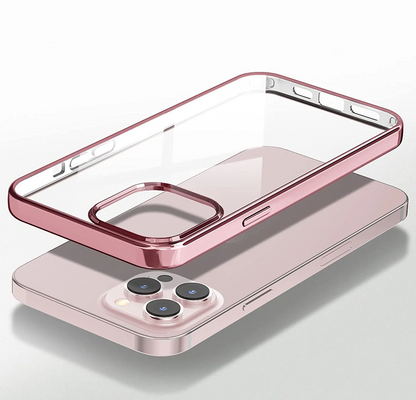 iPhone 14 Ultra Thin Transparent Metallic Bumper Hard Case