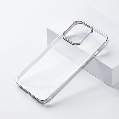 iPhone 14 Ultra Thin Transparent Metallic Bumper Hard Case